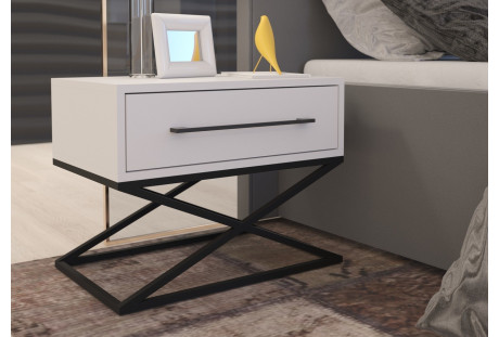 Stolik Nocny Armo (krzyż) - industrialny biały mat