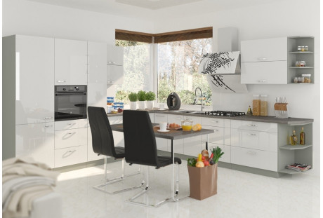 Zestaw mebli do kuchni Bianca,  biały połysk / szary matowy 3,3 m x 3,4 m