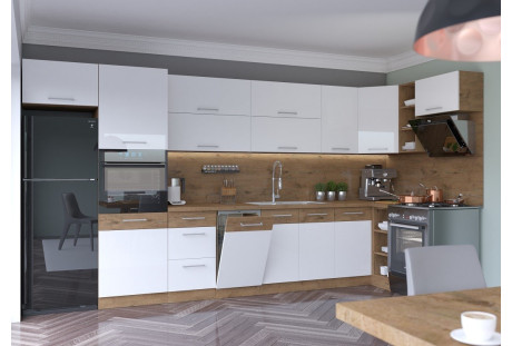 Meble kuchenne Vigo biały połysk / dab lancelot 3,9m x 1,5m