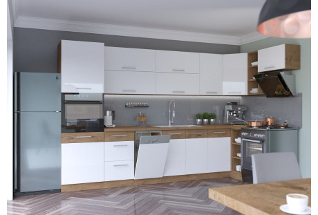 Meble kuchenne Vigo biały połysk / dab lancelot 3,9m x 1,5m (b)