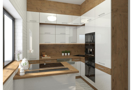 Meble kuchenne Vigo biały połysk / dab lancelot 3,9m x 1,5m (b)