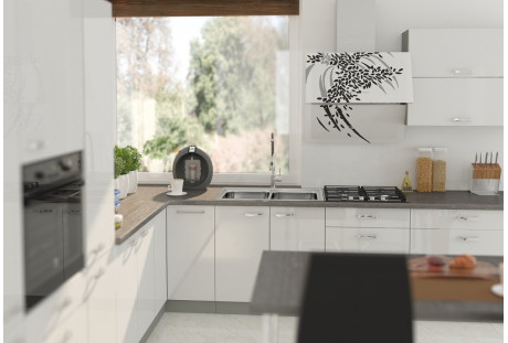 Meble kuchenne Bianca biały połysk / szary matowy 3,3 m x 3,4 m