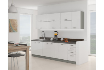 Meble kuchenne Bianca biały połysk / szary matowy 2,6 m