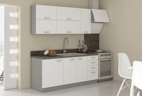 Zestaw mebli Bianca biały połysk / szary matowy 2,4 m