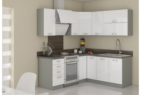 Meble narożne Bianca biały połysk / szary matowy 1,9 m x 1,7m