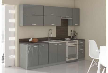 Meble kuchenne Grey grafit połysk / szary matowy 2,4 m