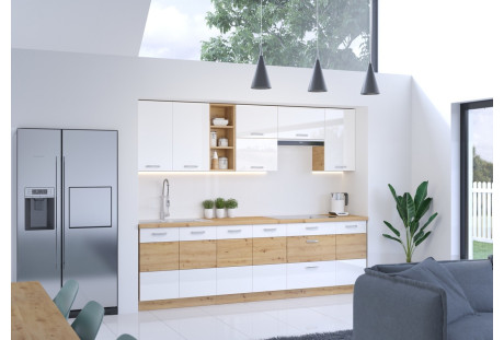 Meble kuchenne Artisan biały połysk / dab artisan 2,6 m