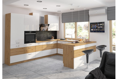 Meble kuchenne Artisan biały połysk / dab artisan 3,25 m x 2,6m x 1,5 m
