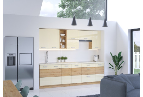 Meble kuchenne Artisan krem połysk / dab artisan 2,6 m