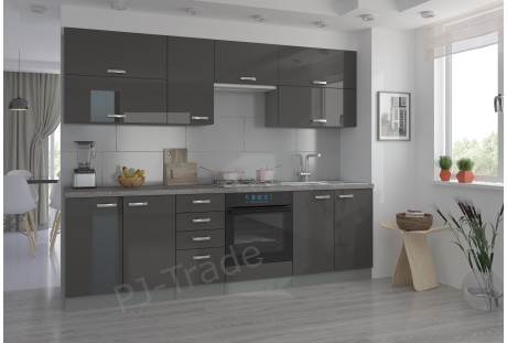 Meble kuchenne Grey grafit połysk / szary matowy 2,6m