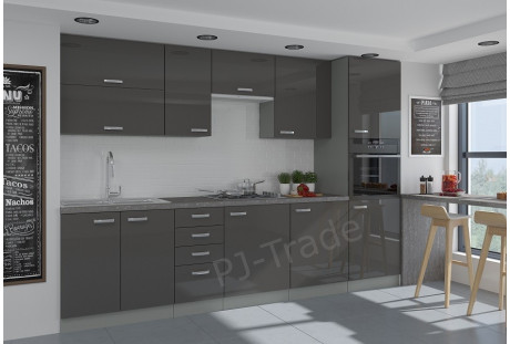 Meble kuchenne Grey grafit połysk / szary matowy 3m