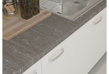 Segment kuchni Bianca na 260 cm, biały połysk / szary matowy