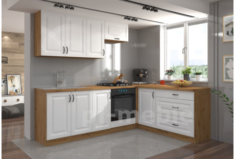 Meble kuchenne Stilo biały / dab artisan 2,4 m na 1,85 m