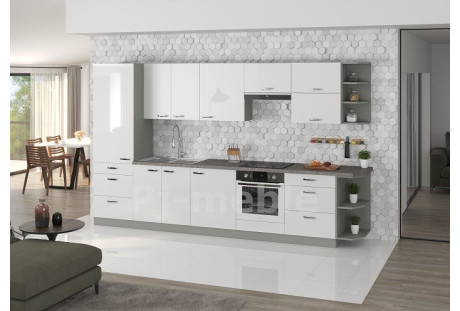 Meble kuchenne Bianca biały połysk / szary matowy 3,5 m