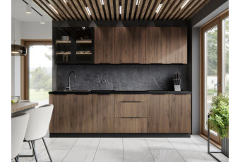 Kuchnia Mona, 260 cm, orzech okapi / czarny mat