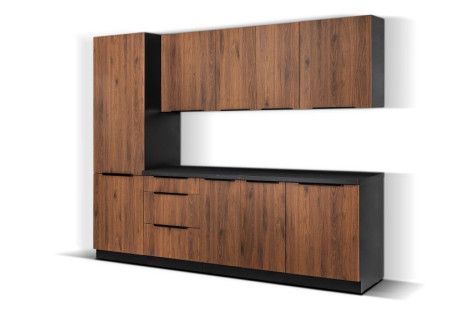 Kuchnia Mona, 315 x 250 cm, Orzech okapi/ czarny mat